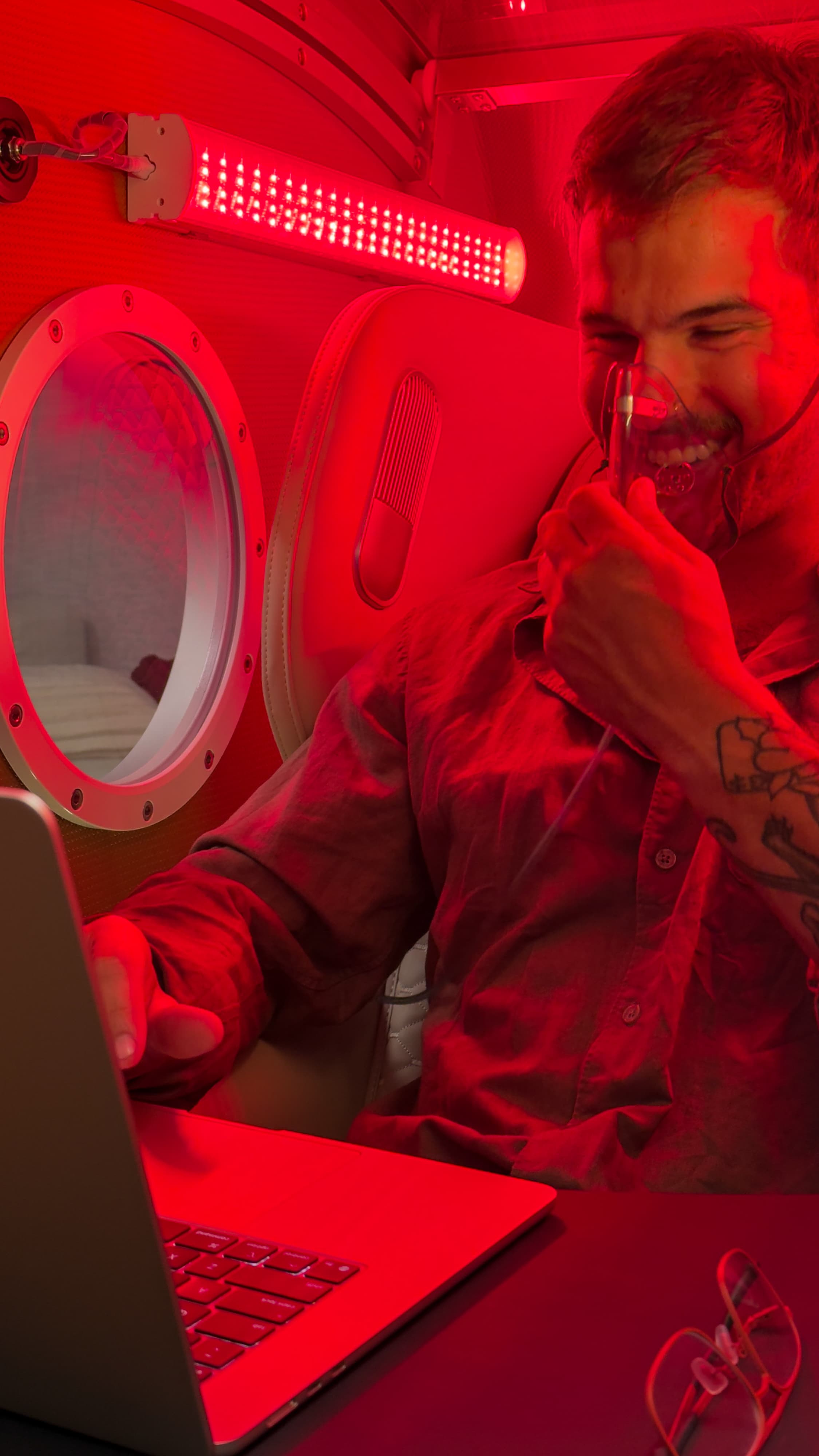 Client in hyperbaric oxygen chamber